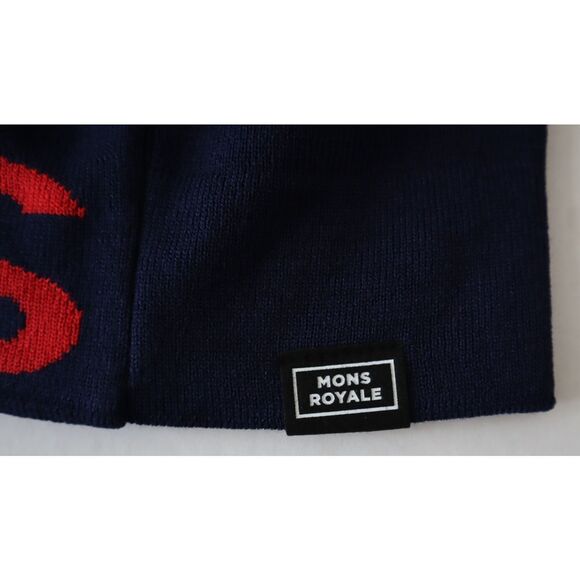 Mons Royale Unisex O/S Navy Blue/Bright Red Arcadia Merino Wool Beanie Hat - Picture 3 of 6